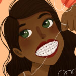 girl with braces flossing, how to take care of braces